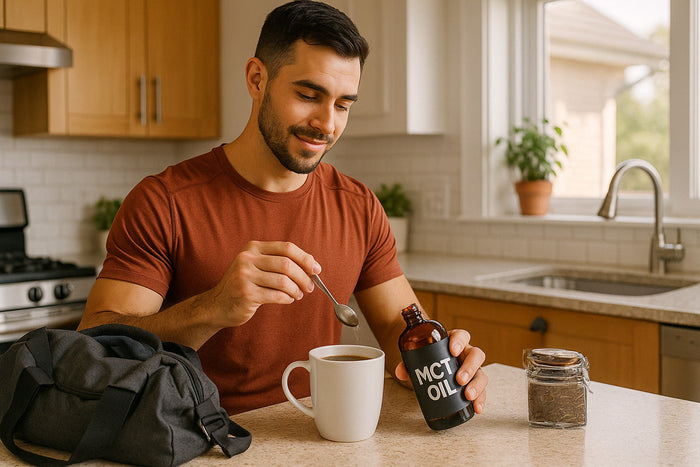 A Guy taking MCT Oil with his coffee