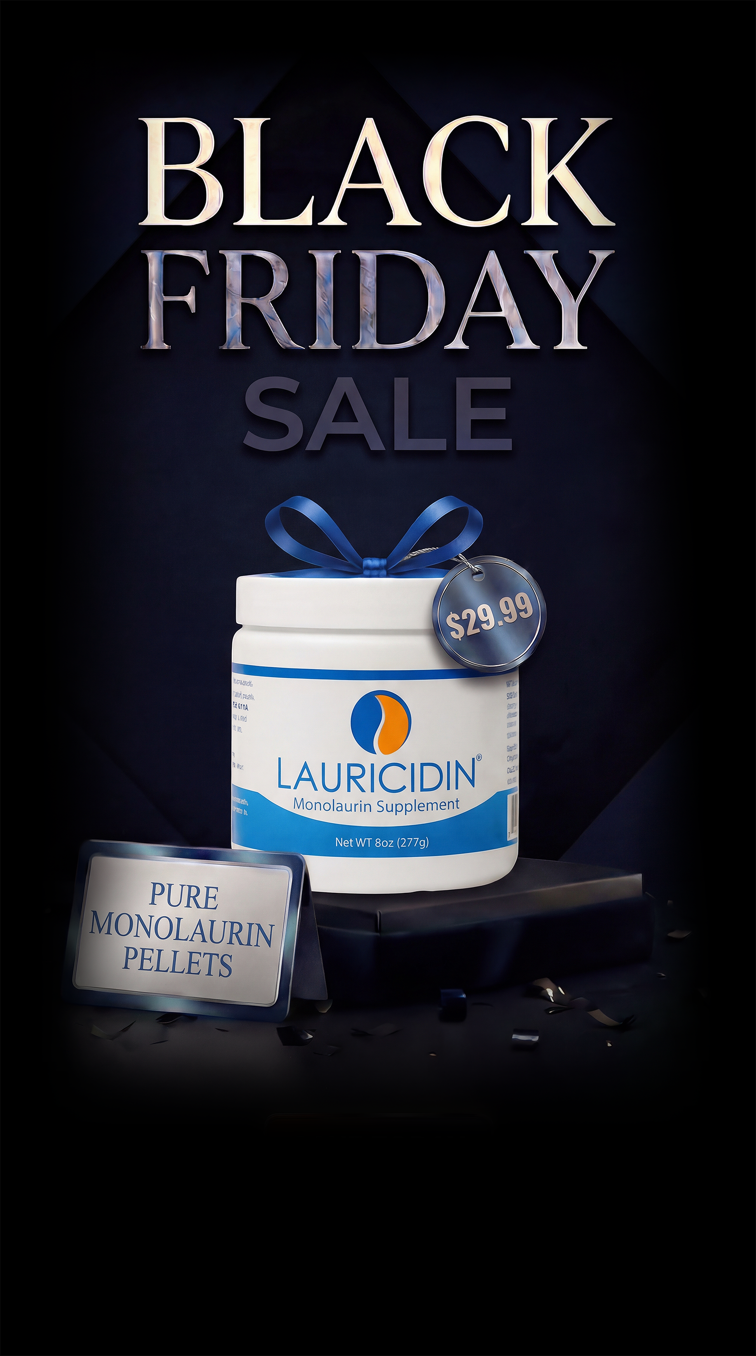 Lauricidin product with a 'Black Friday Sale' label on a dark background