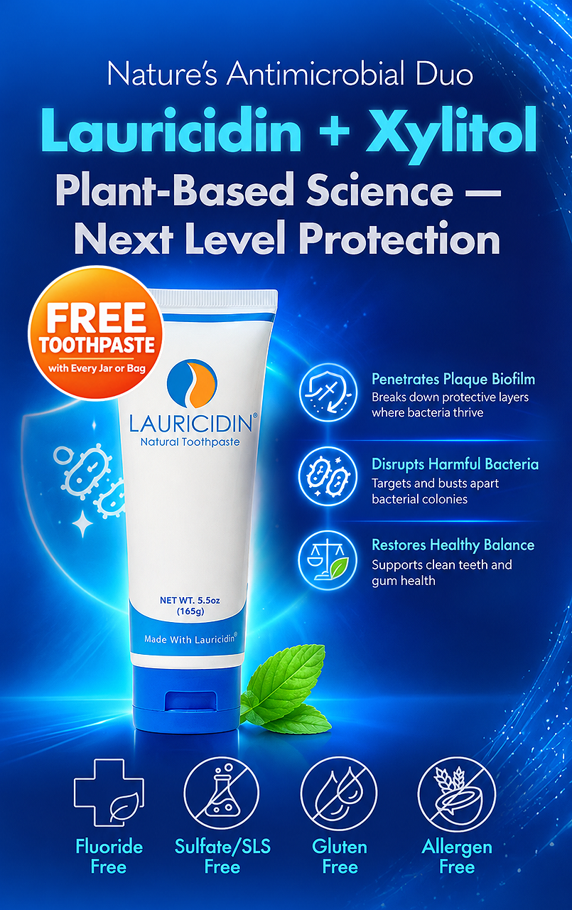 Free Lauricidin Natural Toothpaste with every Lauricidin jar or bag